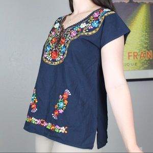 Vintage Tops - Navy blue floral embroidered blouse🌞 Vintage Tops - Navy blue floral embroidered blouse🌞